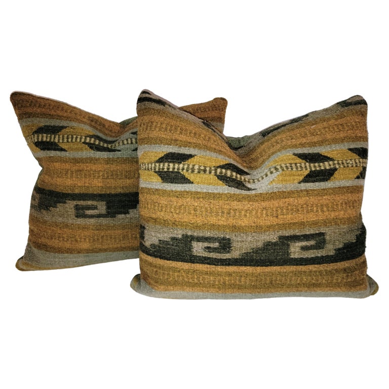 Navajo Indian Weaving Pillows, Pair For Sale