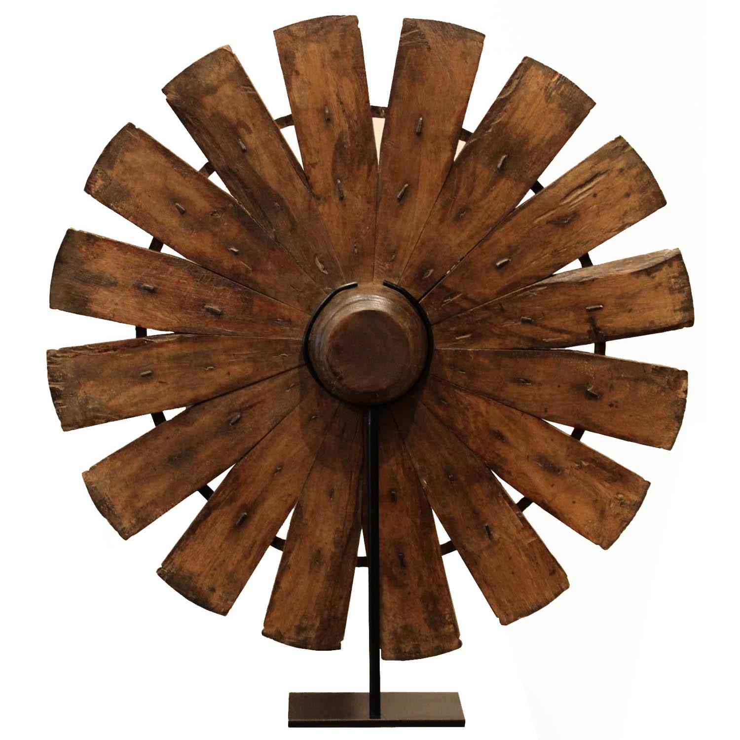 Wood Indian Weaving Wheel on Stand