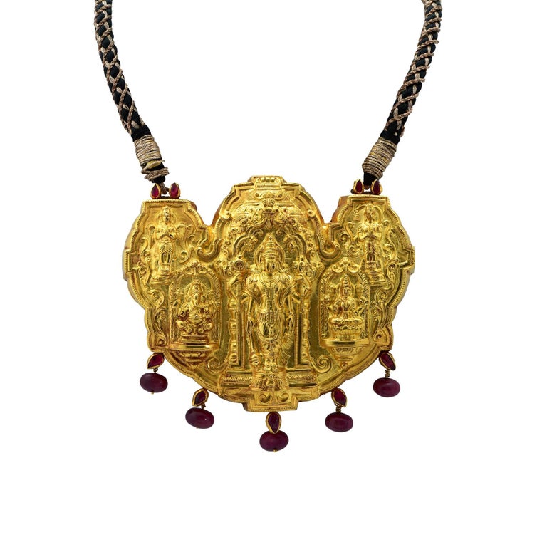 Indian Wedding Hindu Deities 22 Karat Yellow Gold Necklace at 1stDibs