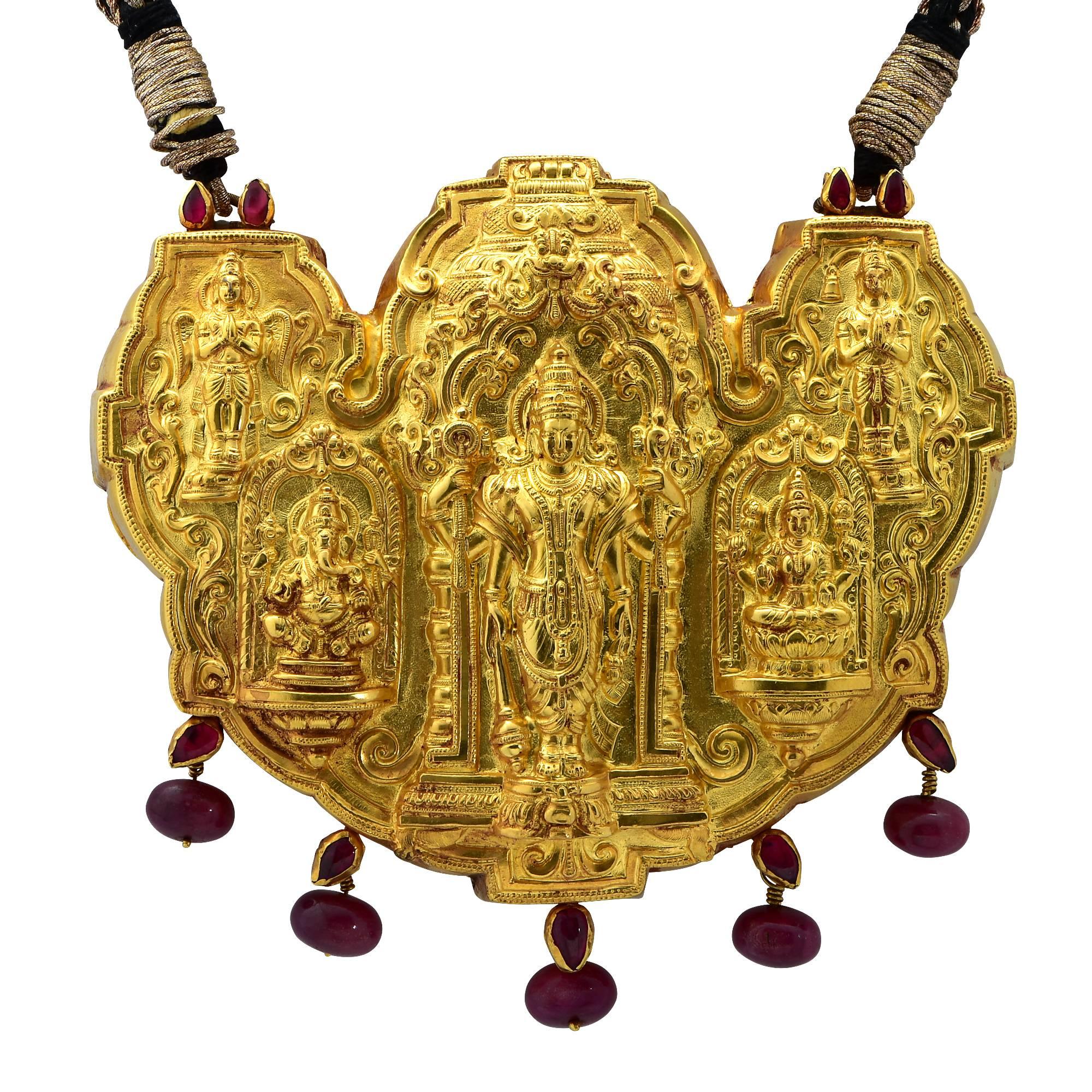 Indian Wedding Hindu Deities 22 Karat Yellow Gold  Necklace