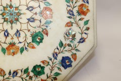 Indian White Marble Table Top Inlaid with a Floral Design in Semiprecious Stones