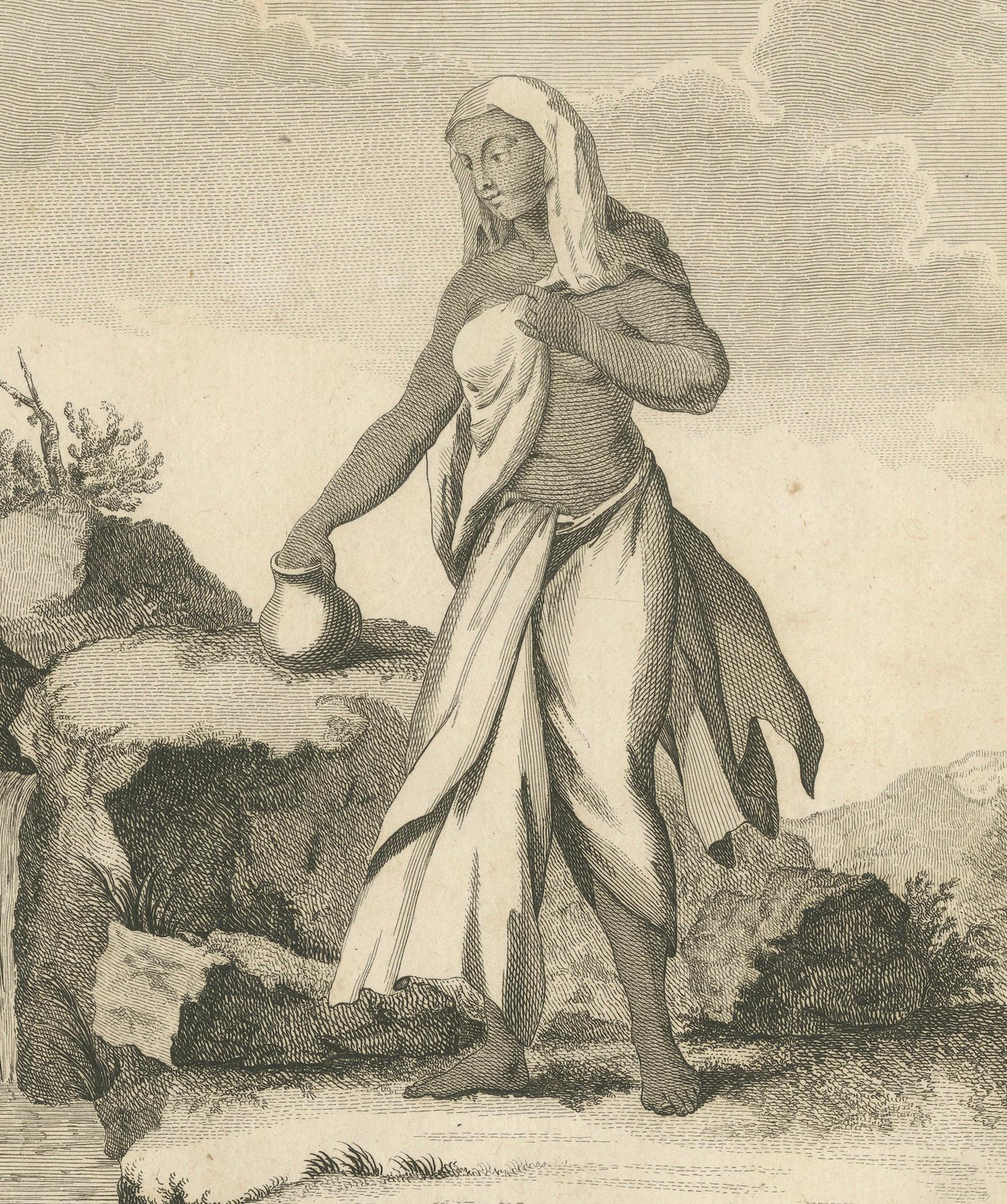Gravé Veuve indienne au bord d'une rivière - Gravure de voyage de Sonnerat, édition de Paris de 1806 en vente