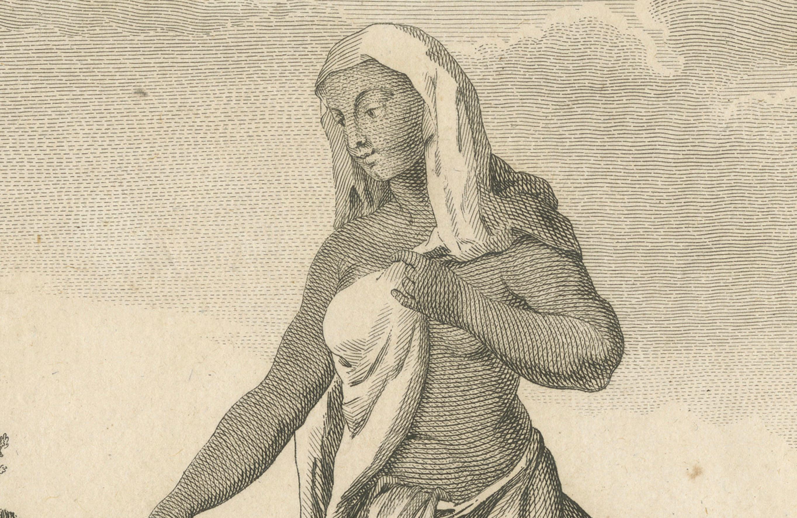 Veuve indienne au bord d'une rivière - Gravure de voyage de Sonnerat, édition de Paris de 1806 Bon état - En vente à Langweer, NL