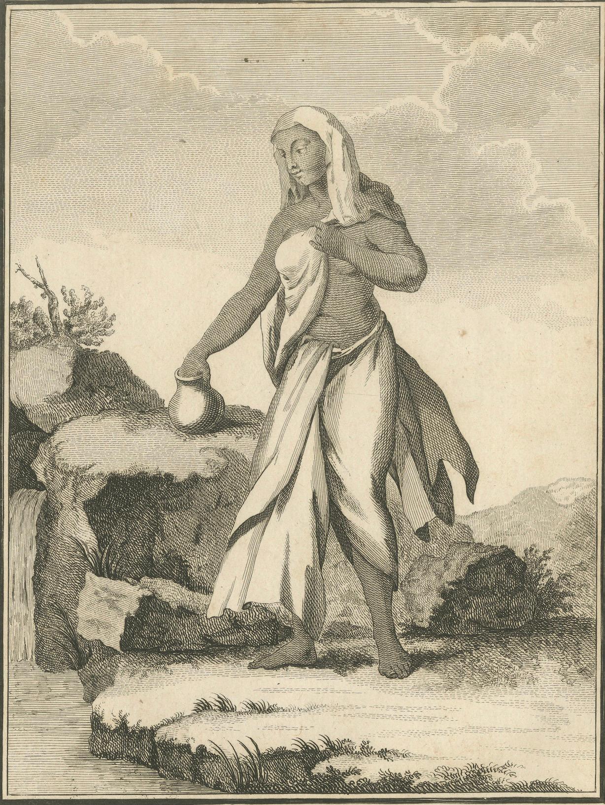 Début du XIXe siècle Veuve indienne au bord d'une rivière - Gravure de voyage de Sonnerat, édition de Paris de 1806 en vente