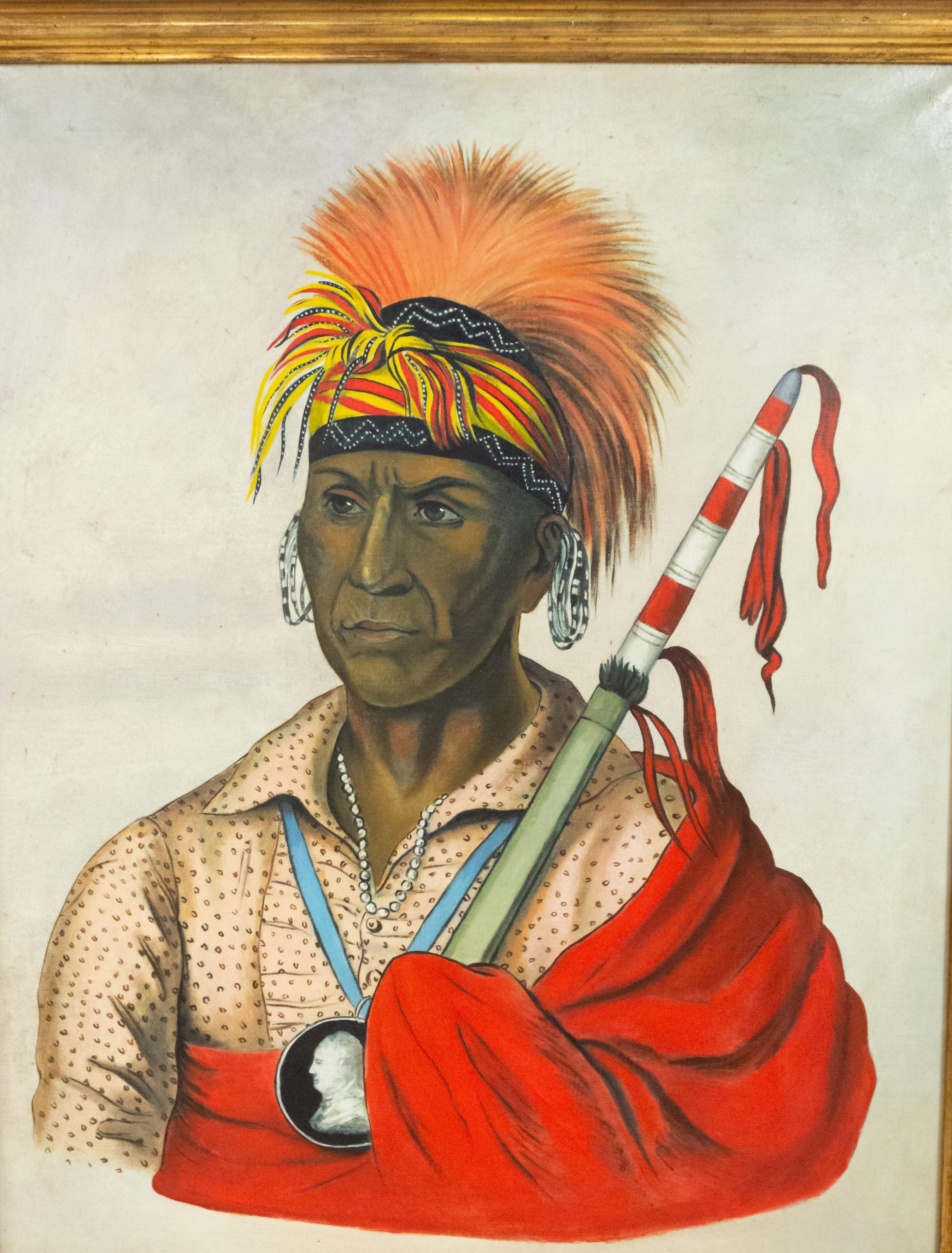 Victorian Indian with a Red & White Stick Portrait For Sale