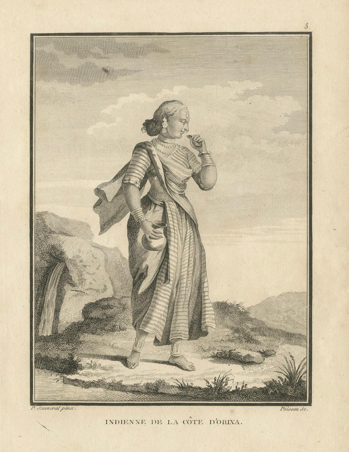 Die indische Frau an der Orissa-Küste - Sonnerat-Reisestich, Paris 1806 (Papier) im Angebot
