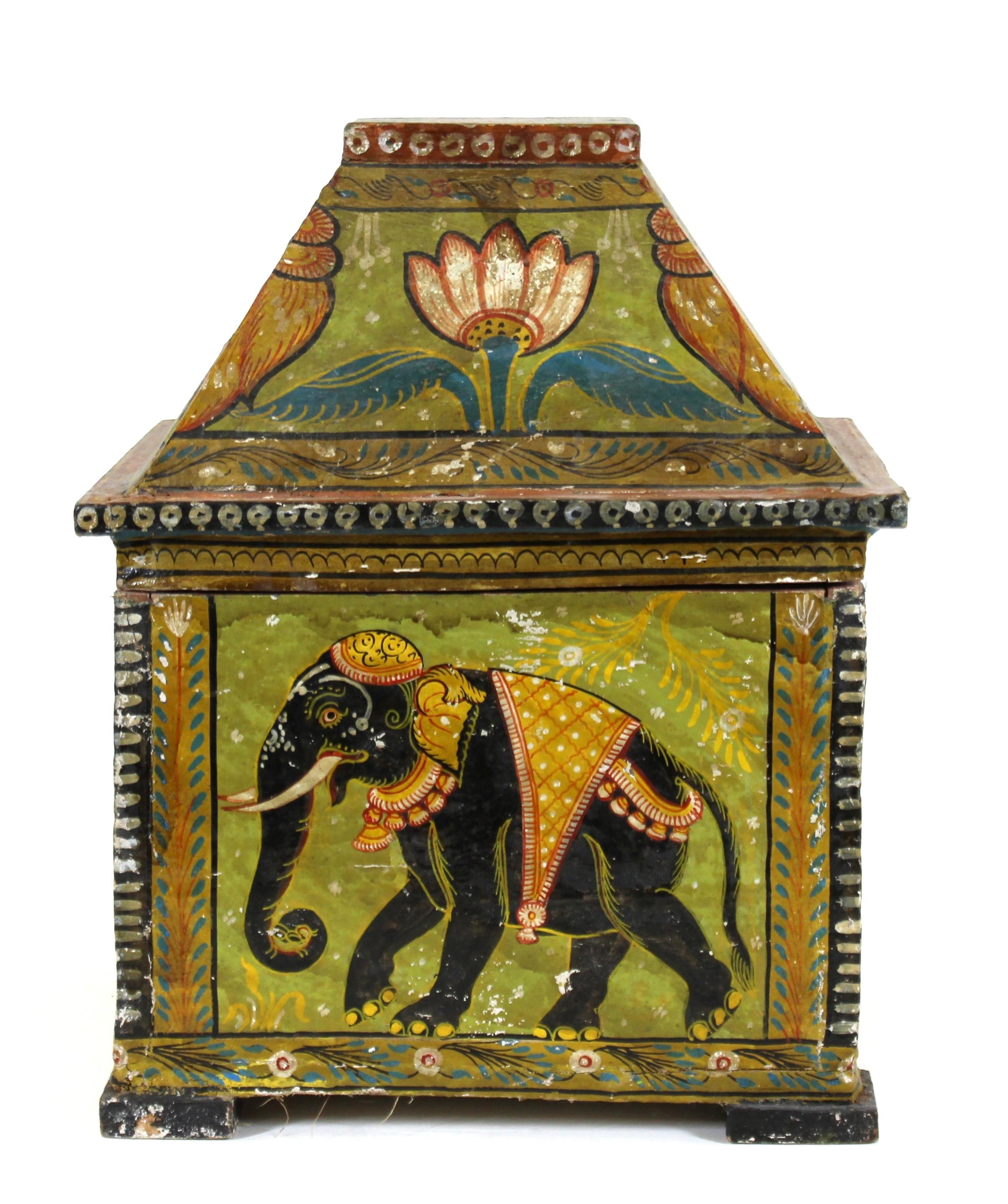 Anglo-Indian Indian Wood Box with Painted Animal Scenes