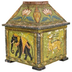 Indian Wood Box with Painted Animal Scenes