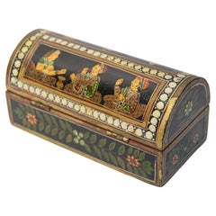 Vintage Indian Wood Pen Box with Hand Painted Figural Scenes