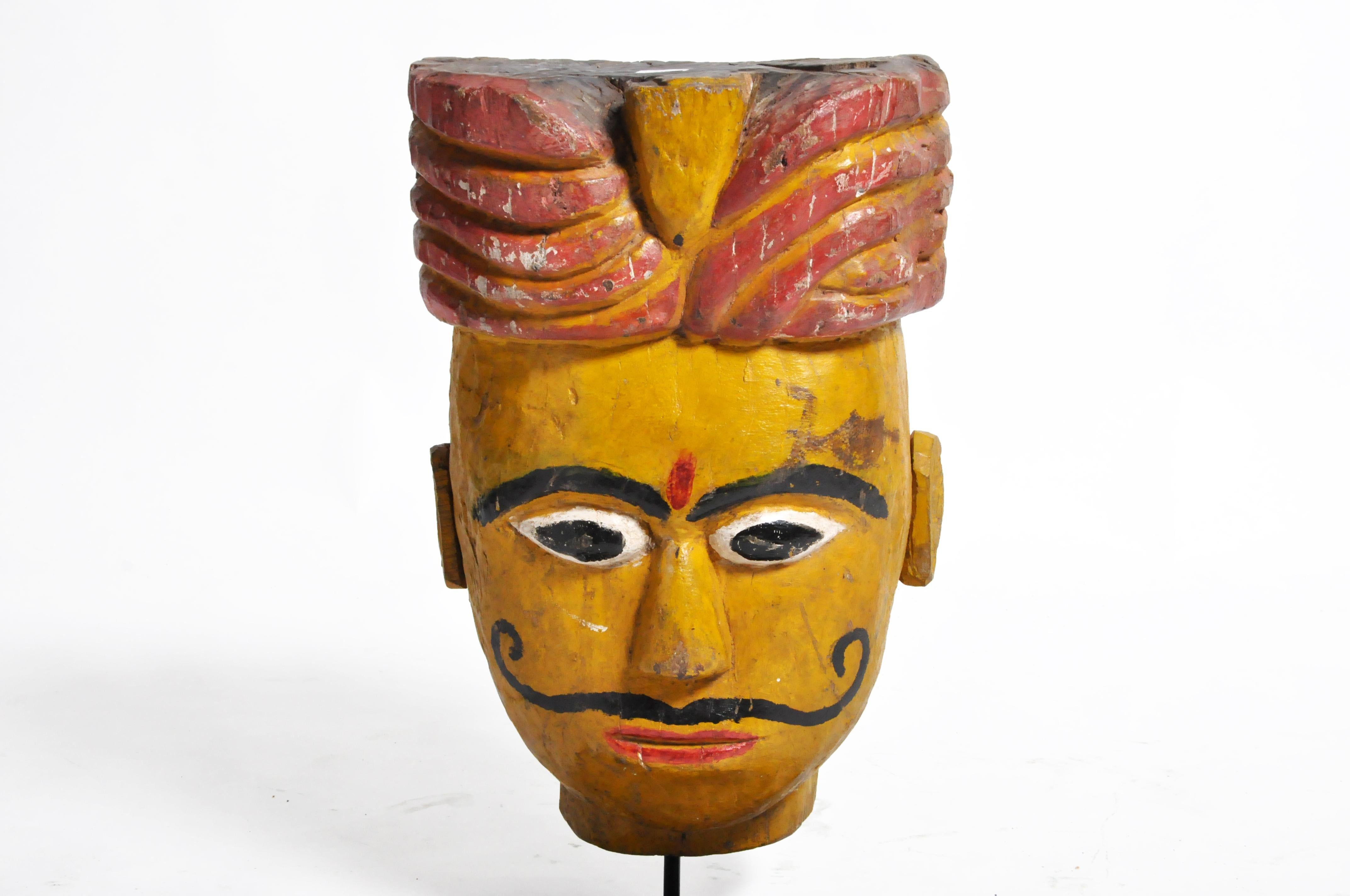 Indian Wooden Mask In Good Condition In Chicago, IL