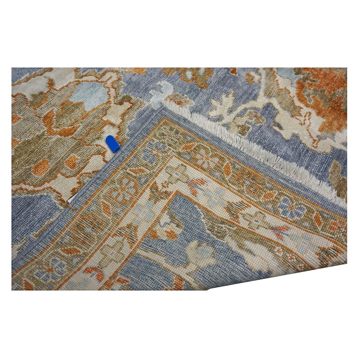 Indian Wool Sultanabad Masters Square 6 x 6 Blue & Ivory Handmade Area Rug For Sale 9