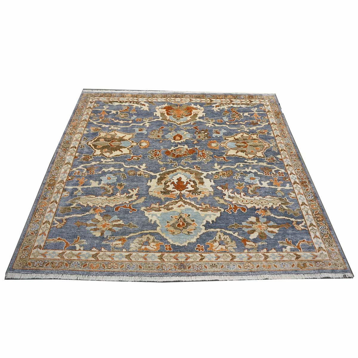 Indian Wool Sultanabad Masters Square 6 x 6 Blue & Ivory Handmade Area Rug In Excellent Condition For Sale In Houston, TX