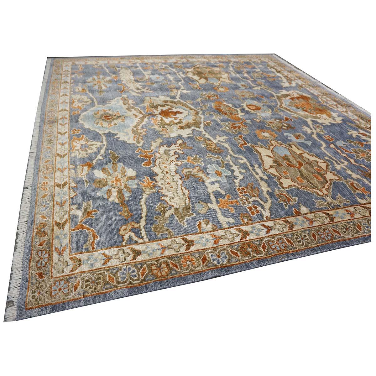 Indian Wool Sultanabad Masters Square 6 x 6 Blue & Ivory Handmade Area Rug For Sale 1