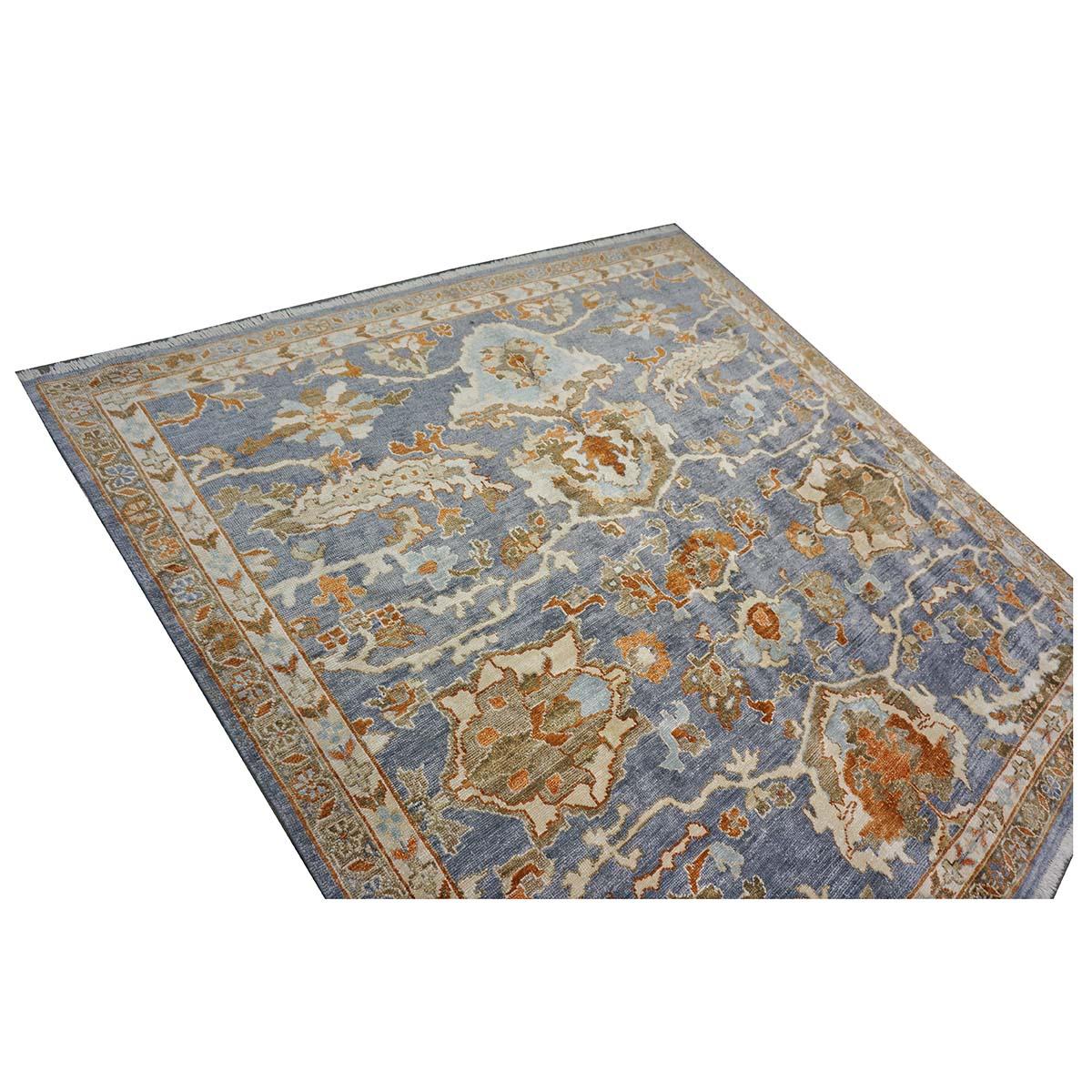 Indian Wool Sultanabad Masters Square 6 x 6 Blue & Ivory Handmade Area Rug For Sale 2