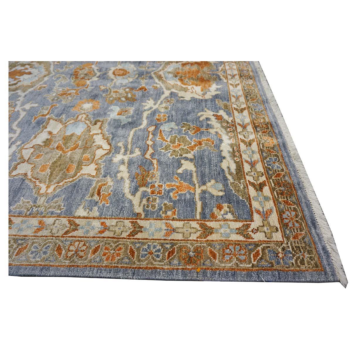 Indian Wool Sultanabad Masters Square 6 x 6 Blue & Ivory Handmade Area Rug For Sale 3