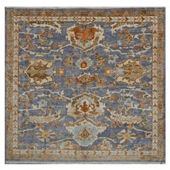 Indian Wool Sultanabad Masters Square 6 x 6 Blue & Ivory Handmade Area Rug