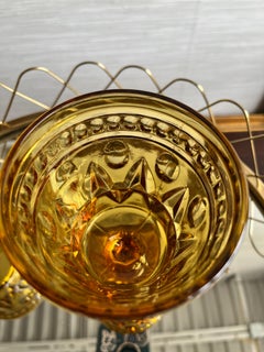 Indiana Glass Colony Park Lane Amber Water Goblet Glasses Set of 4  Vintage Bar