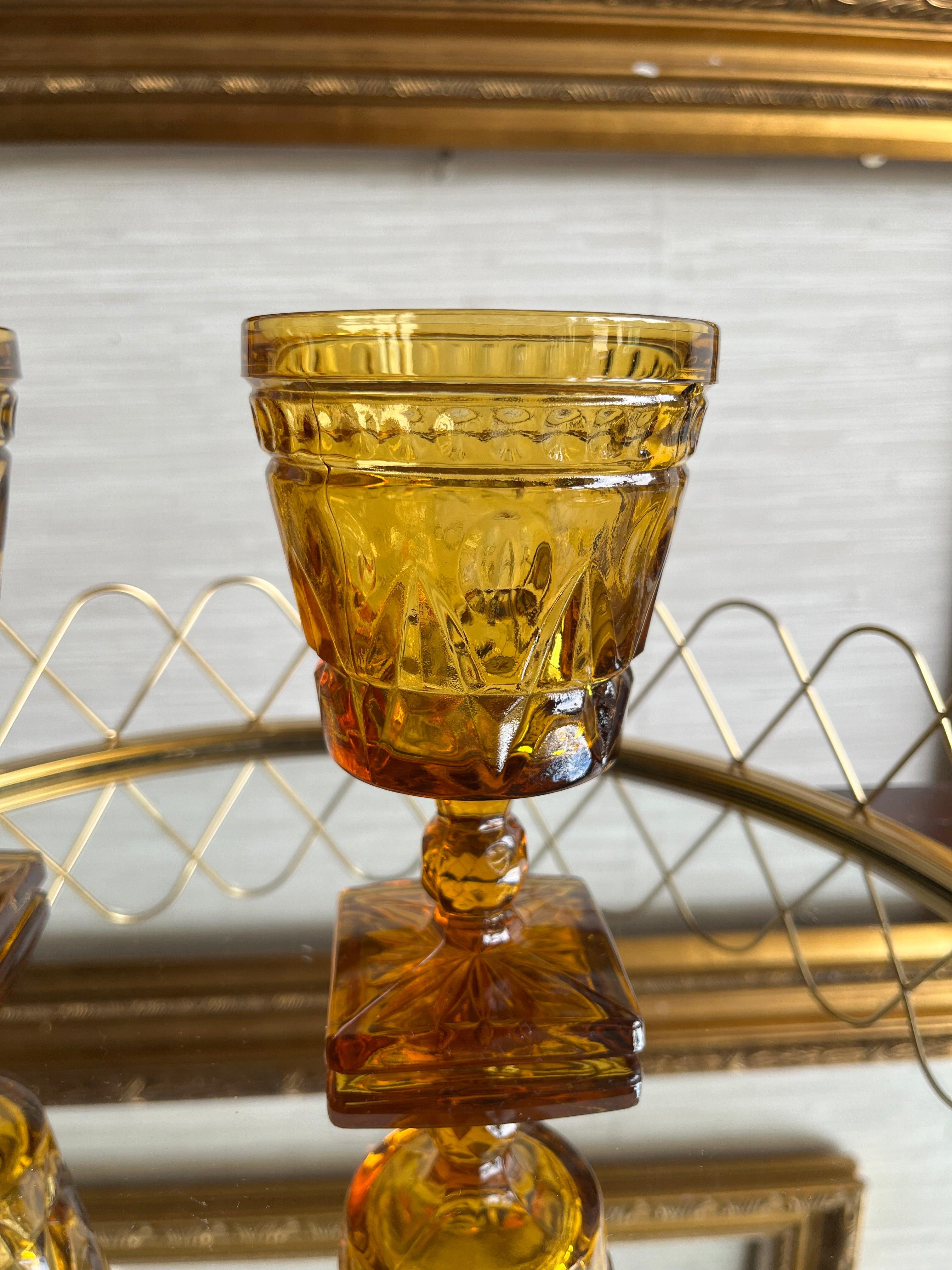 American Indiana Glass Colony Park Lane Amber Water Goblet Glasses Set of 4  Vintage Bar For Sale