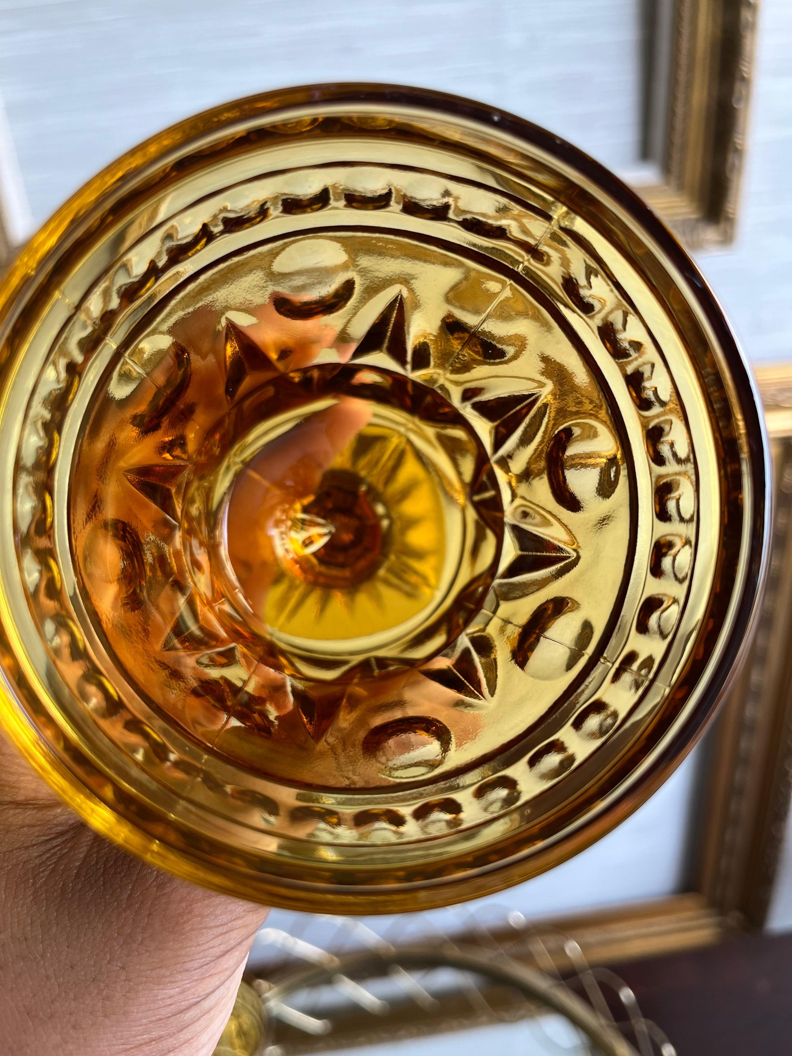 Indiana Glass Colony Park Lane Amber Water Goblet Glasses Set of 4  Vintage Bar For Sale 1