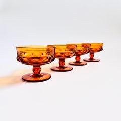 Indiana Glass Kings Crown Amber Coupe Glasses - Set of 4