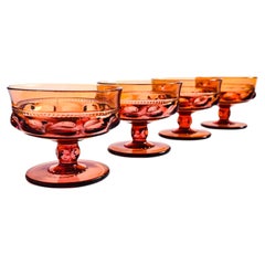 Cocktailgläser „Amber Coupe“, „Kings Crown“ von Indiana Glass, 4er-Set, 1970er Jahre