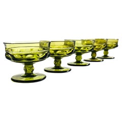 Indiana Glass Kings Crown Green Coupe Glasses - Set of 5