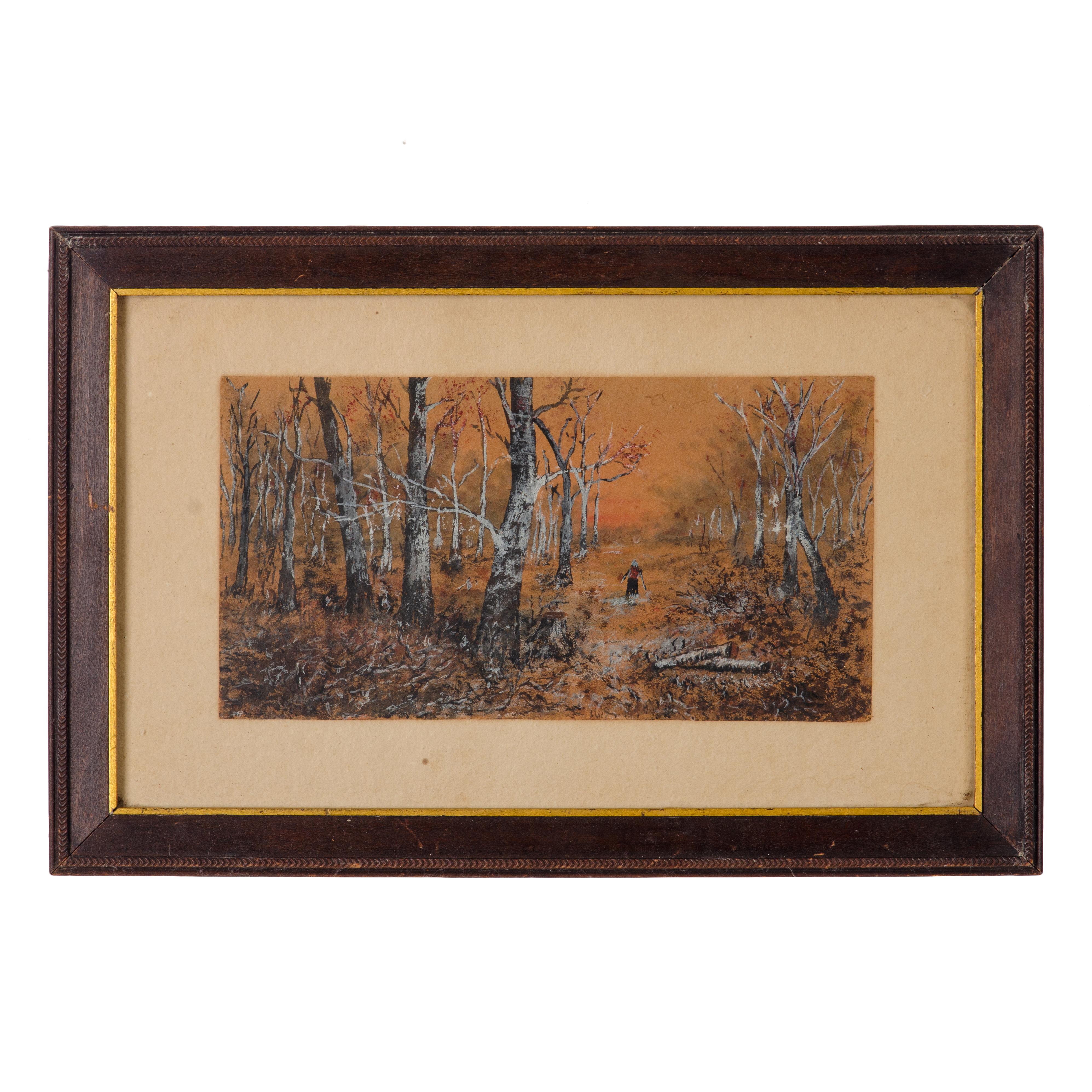 Un paysage de forêt de l'Indiana, peut-être un artiste du groupe de Richmond. 

art : 10 x 5 ¼ pouces
cadre : 15 ¼ par 10 pouces

