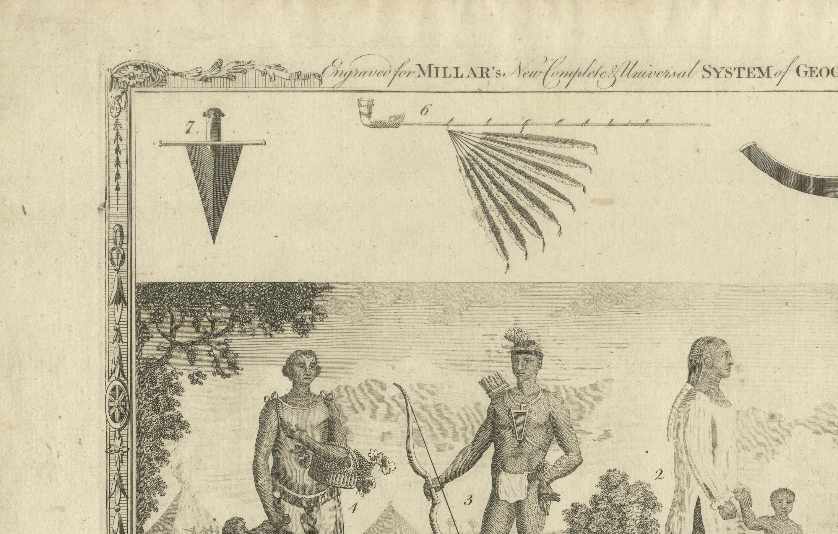 Indians of North America, Dress and Weapons – Millar Geography Engraving, c.1782