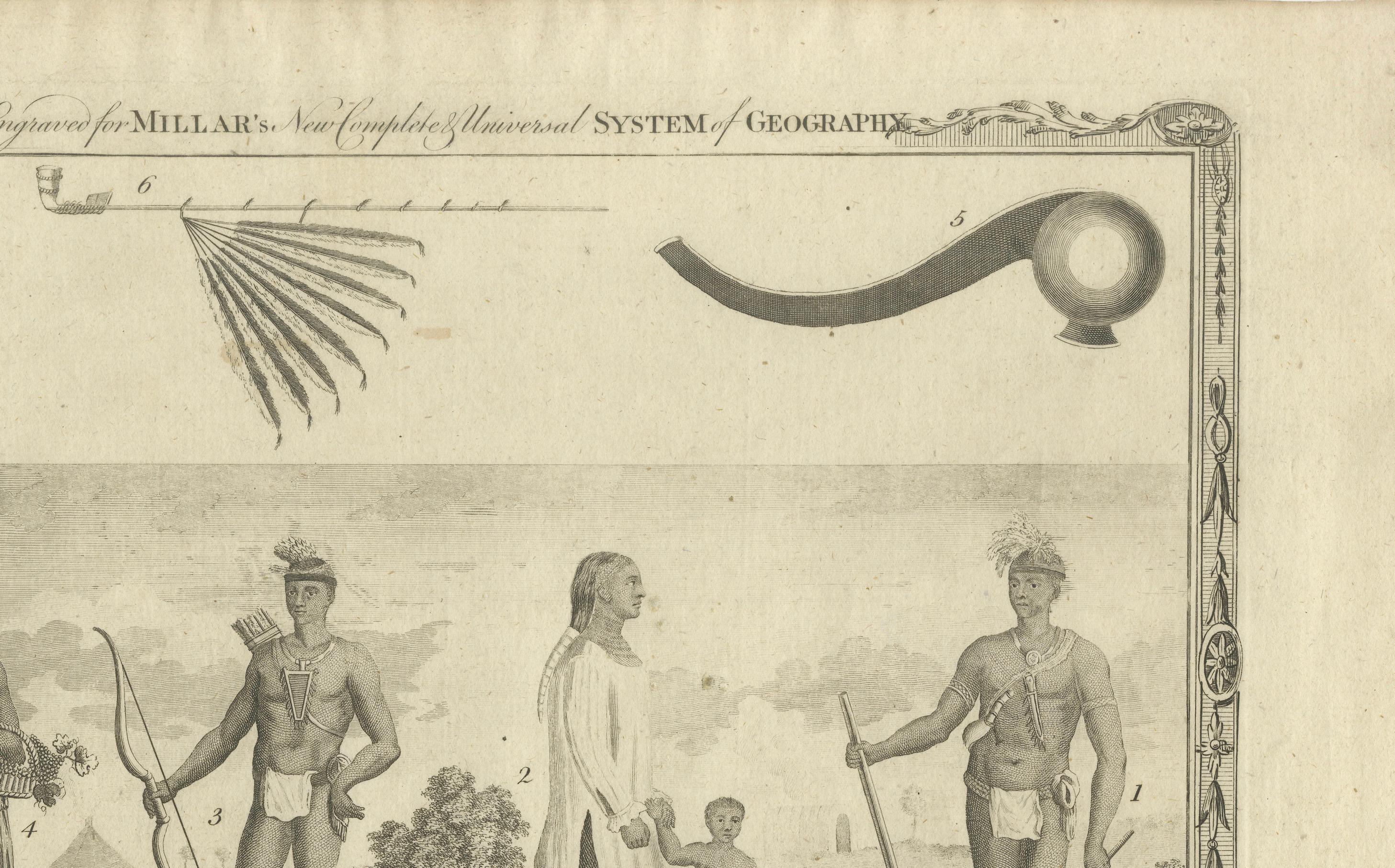 Indians of North America, Dress and Weapons – Millar Geography Engraving, c.1782