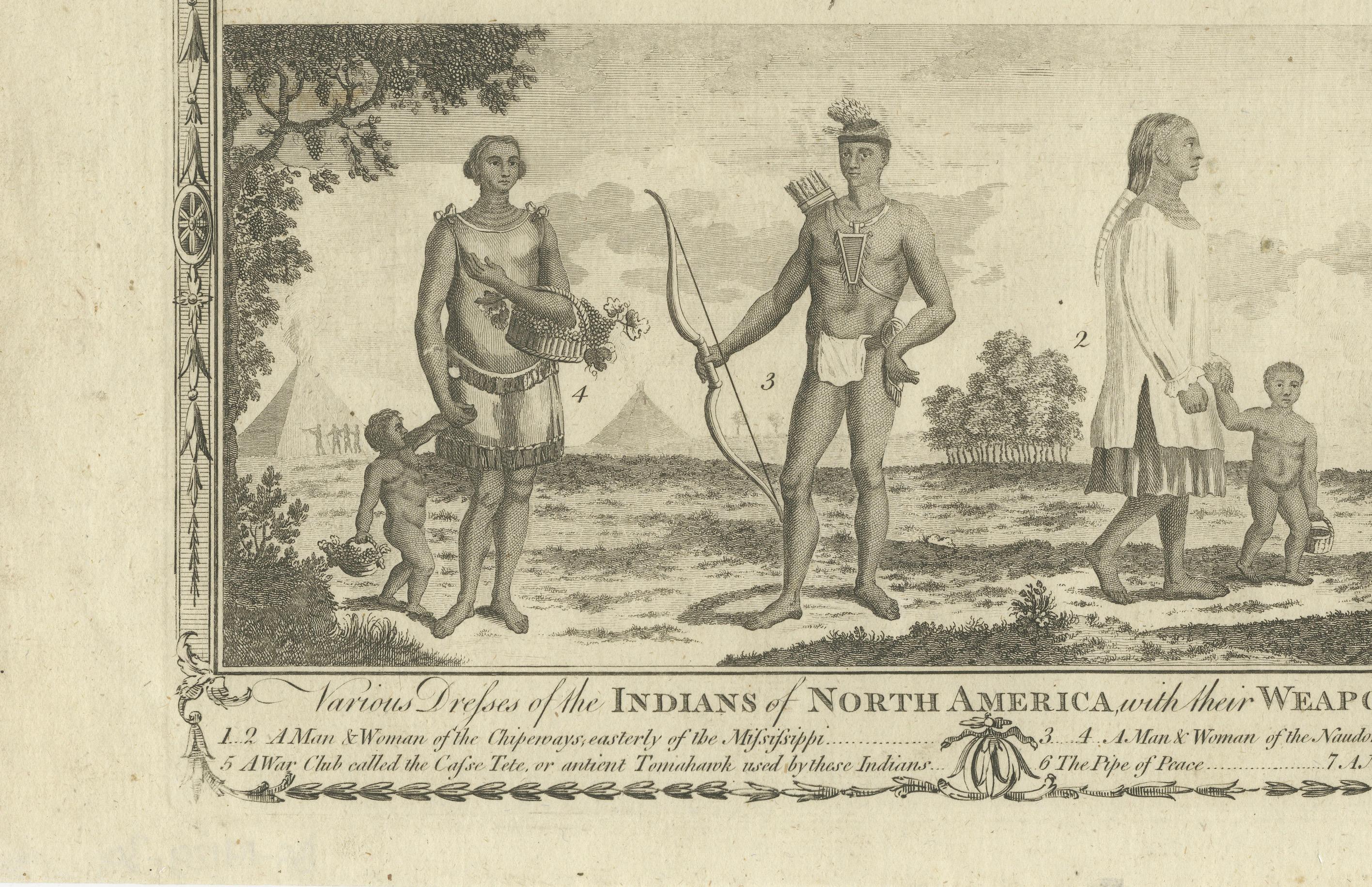 Indians of North America, Dress and Weapons – Millar Geography Engraving, c.1782