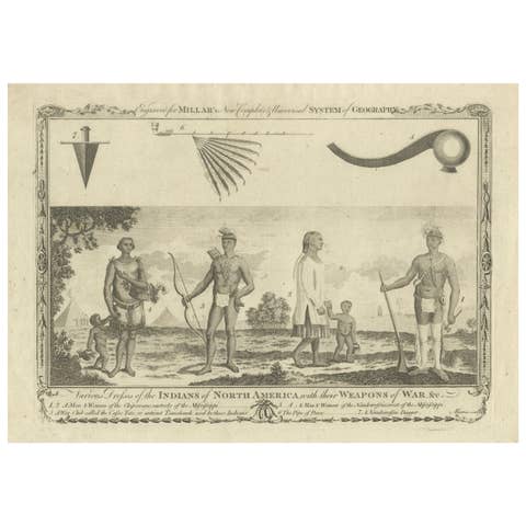 Indians of North America, Dress and Weapons – Millar Geography Engraving, c.1782