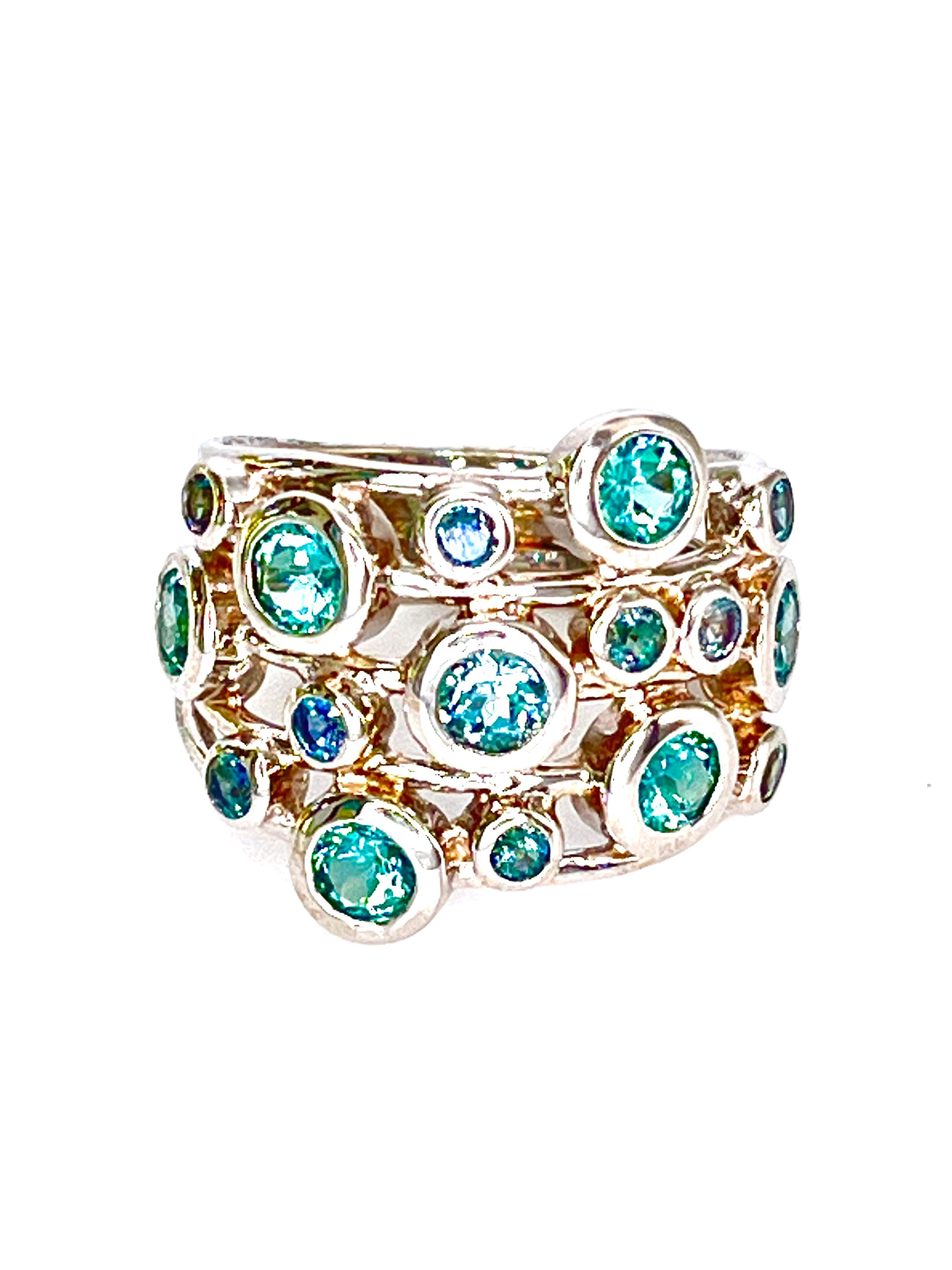 Cocktail-Ring aus Weißgold mitcolit und Alexandrit Damen im Angebot