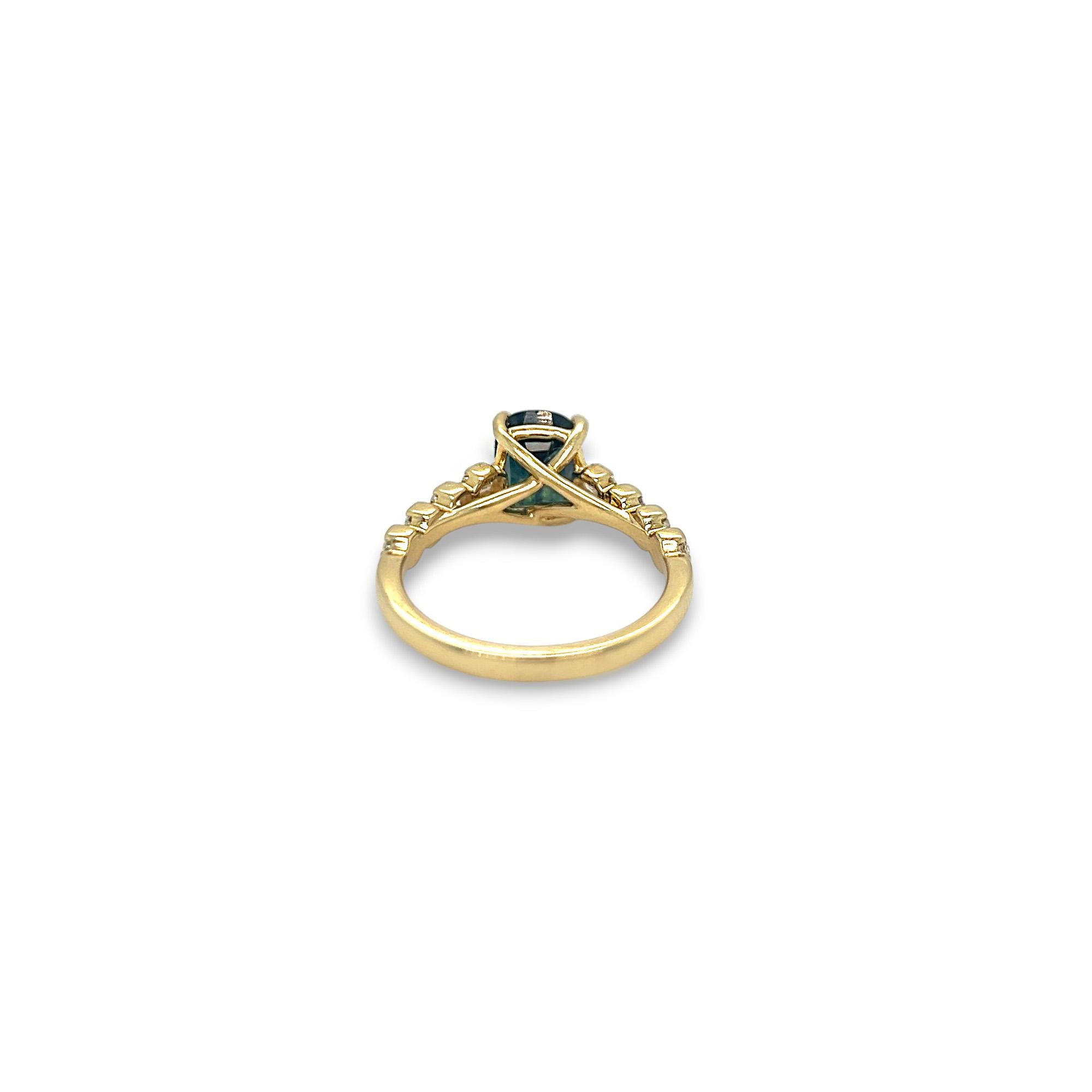 Women's or Men's Indicolite and Emerald Cut Diamond Ring For Sale
