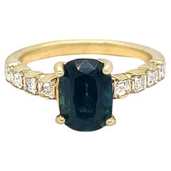 Anillo de Indicolita y Diamante talla Esmeralda