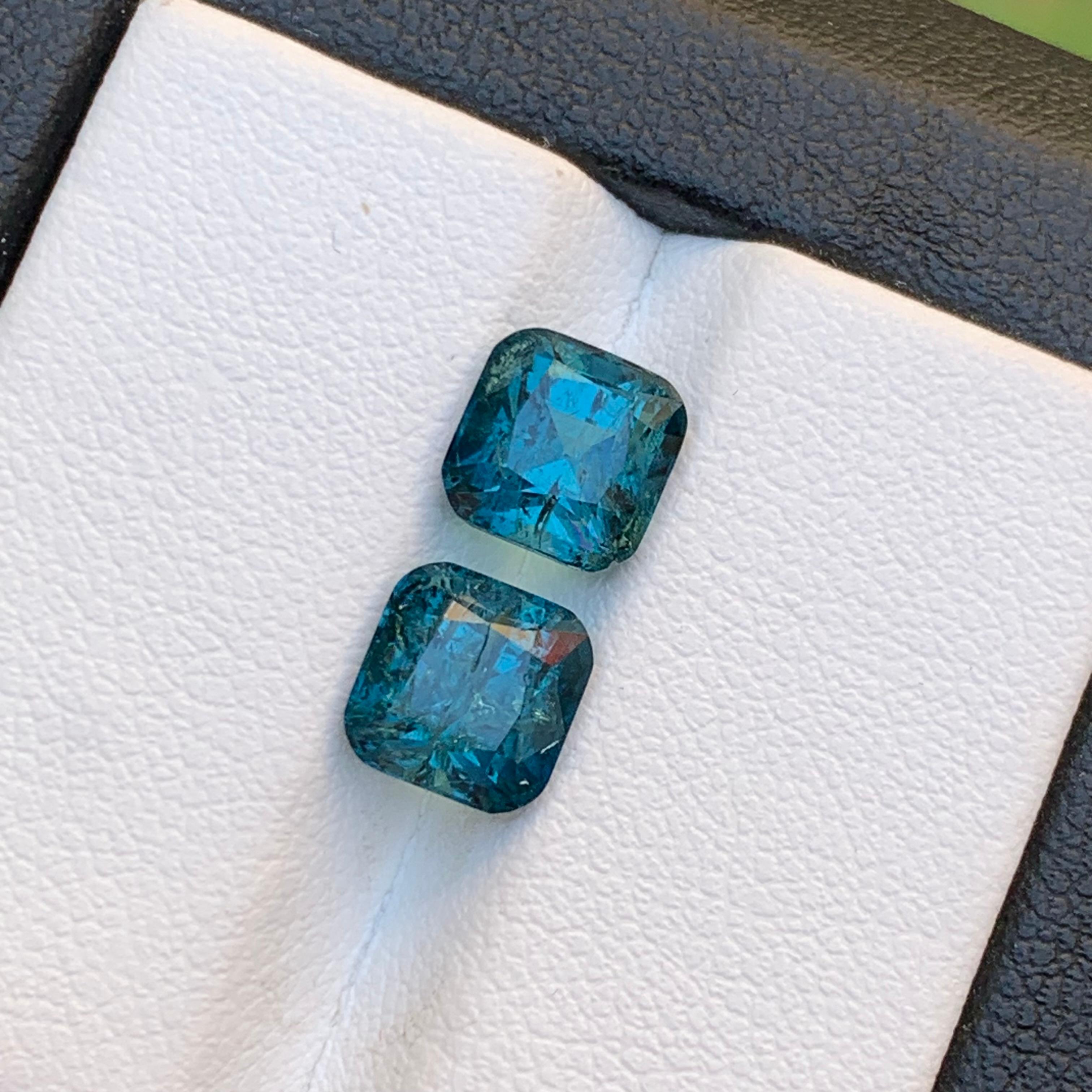 Indicolite Blue Natural Tourmaline Earrings Loose Gemstones Perfect Pair 3.75 CT For Sale 4