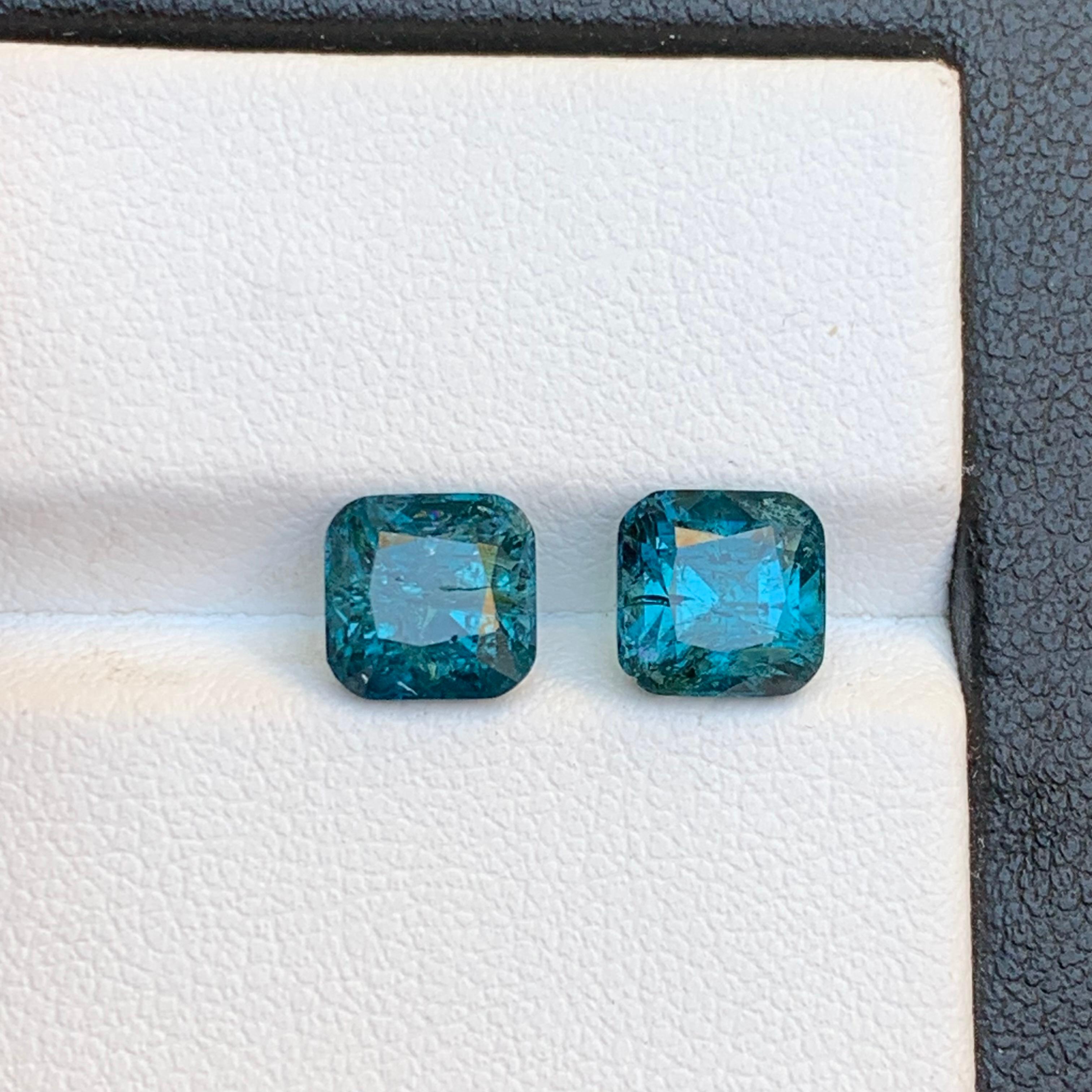Contemporary Indicolite Blue Natural Tourmaline Earrings Loose Gemstones Perfect Pair 3.75 CT For Sale
