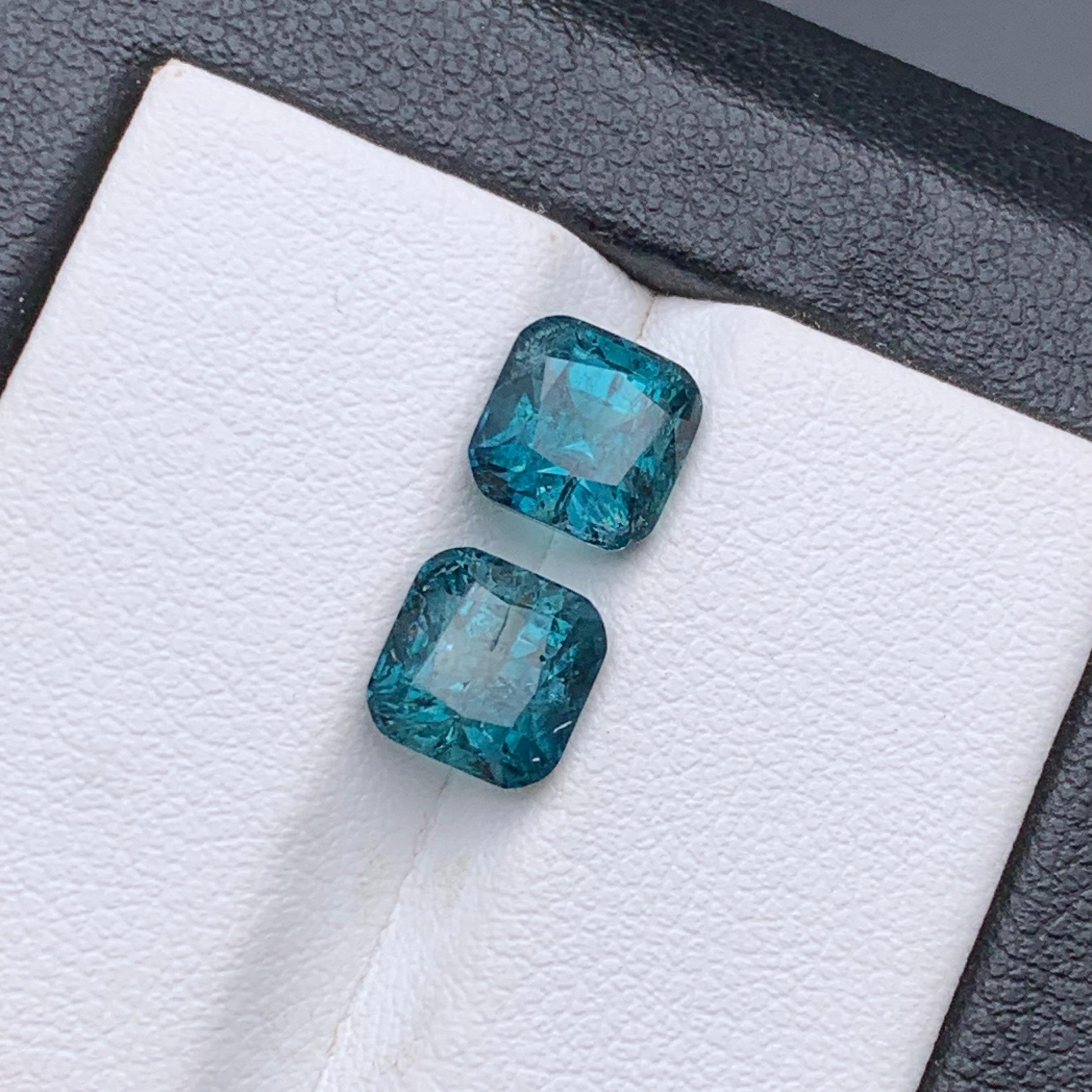 Indicolite Blue Natural Tourmaline Earrings Loose Gemstones Perfect Pair 3.75 CT In New Condition For Sale In Peshawar, PK