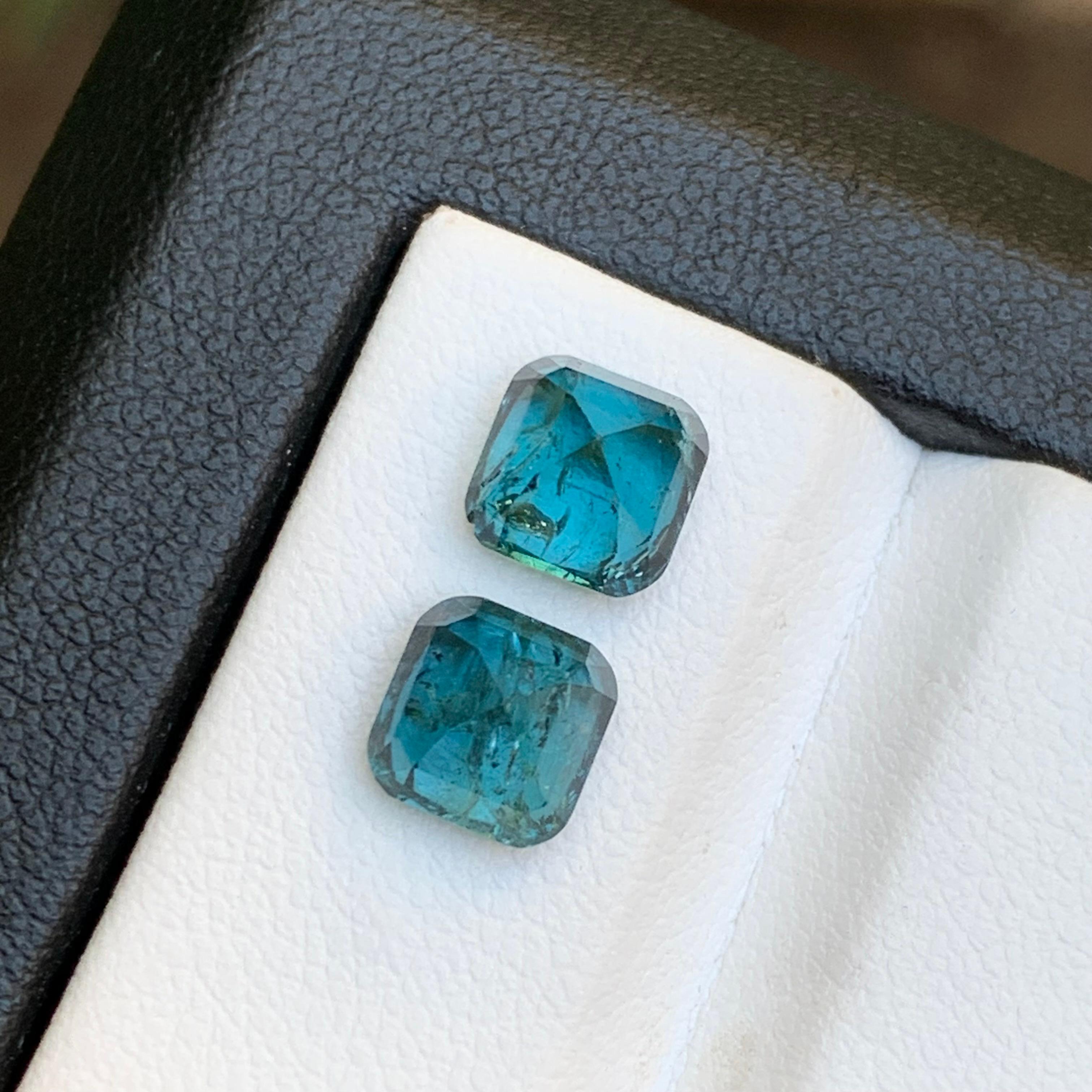 Women's or Men's Indicolite Blue Natural Tourmaline Earrings Loose Gemstones Perfect Pair 3.75 CT For Sale