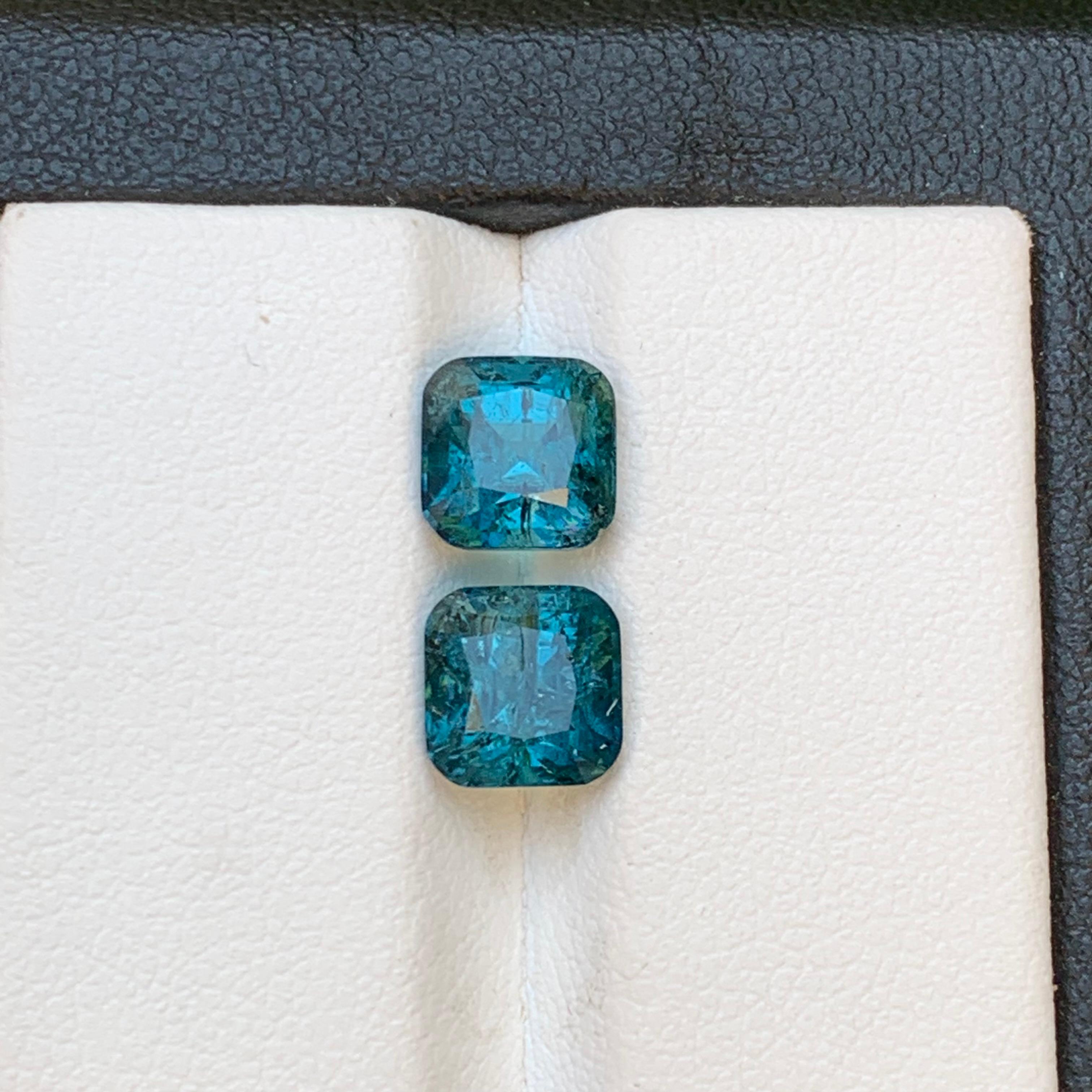Indicolite Blue Natural Tourmaline Earrings Loose Gemstones Perfect Pair 3.75 CT For Sale 2