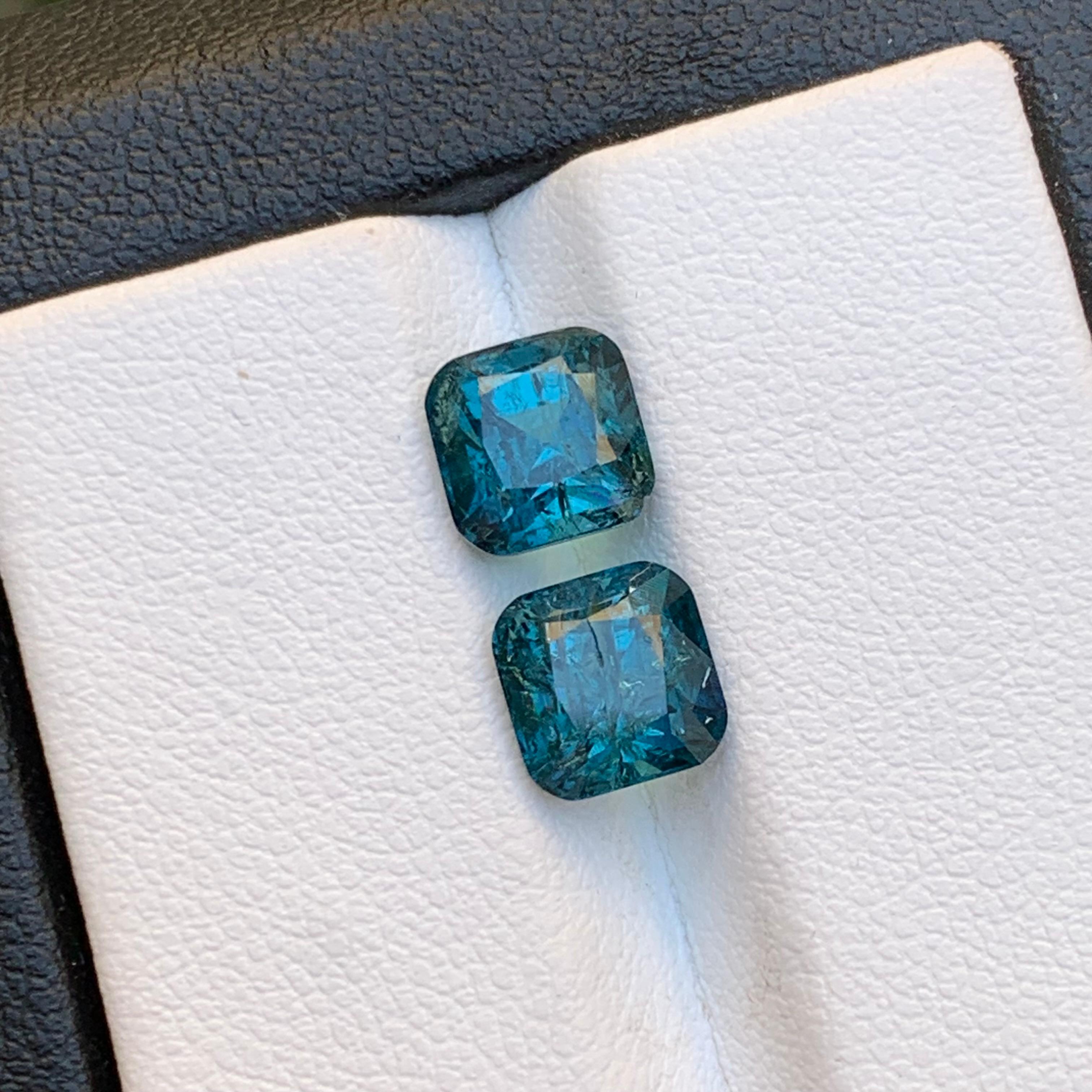 Indicolite Blue Natural Tourmaline Earrings Loose Gemstones Perfect Pair 3.75 CT For Sale 3