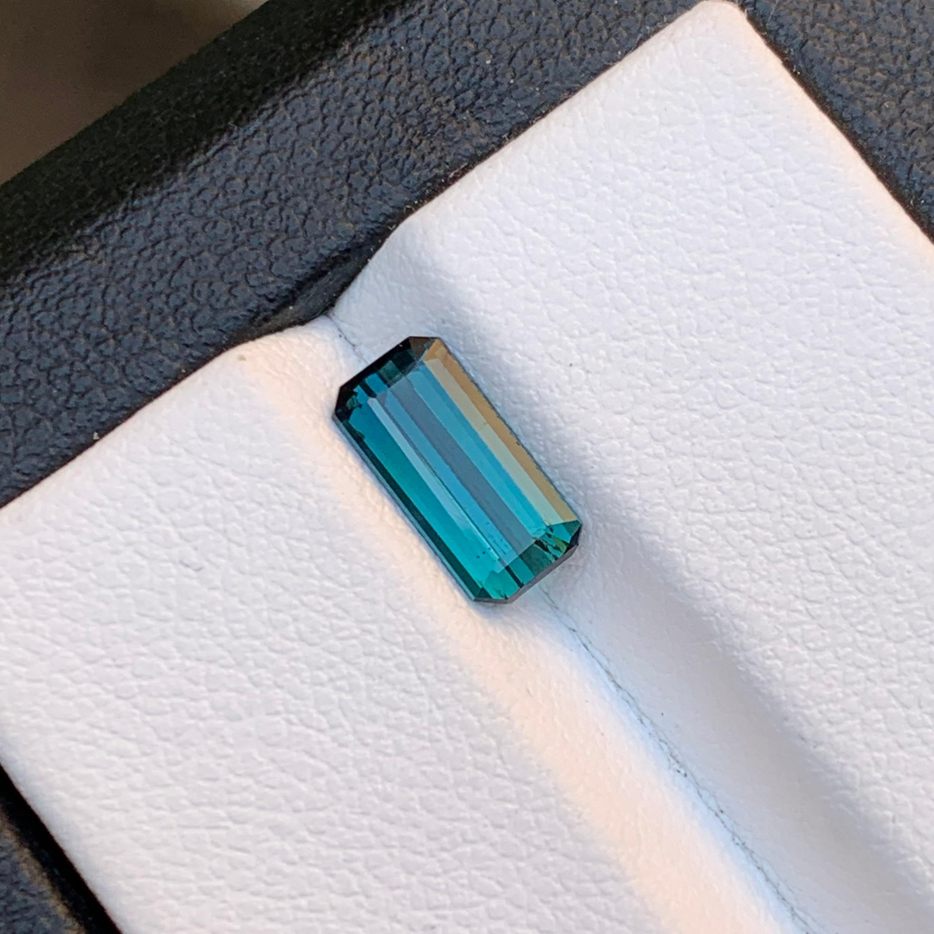 Women's or Men's Indicolite Blue Natural Tourmaline Ring Loose Gemstone 1.40 Ct Emerald Cut-Jewel For Sale
