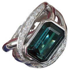 Indicolite Brilliant Ring 4.40 ct 0.26 ct COOL Indigo Blue W/ VS 900 Platinum
