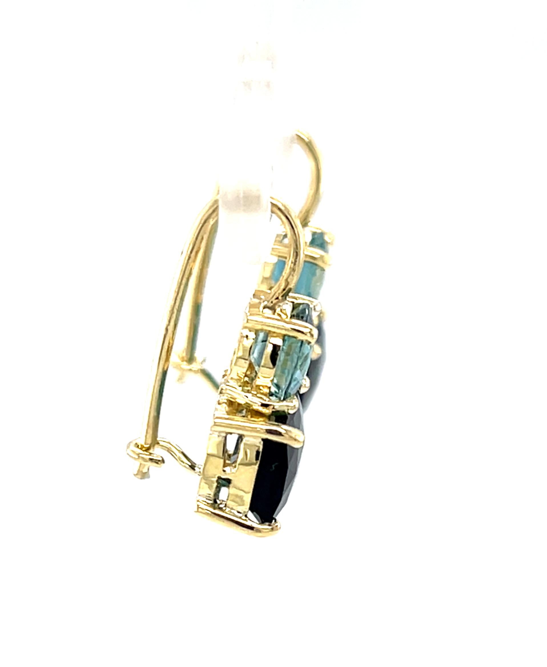 Indicolite Tourmaline and Blue Zircon Drop Earrings in 18k Yellow Gold In New Condition For Sale In Los Angeles, CA
