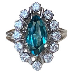 Indicolite Tourmaline and Diamond Ring