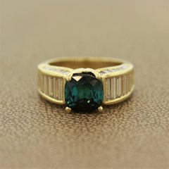 Indicolite Tourmaline Diamond Gold Ring