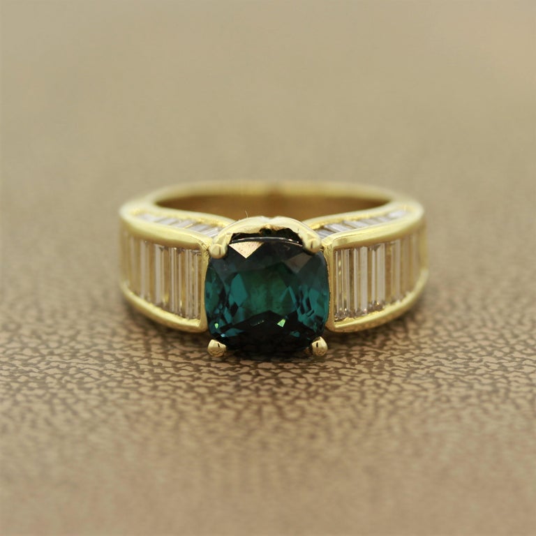 Indicolite Tourmaline Diamond Gold Ring For Sale at 1stDibs