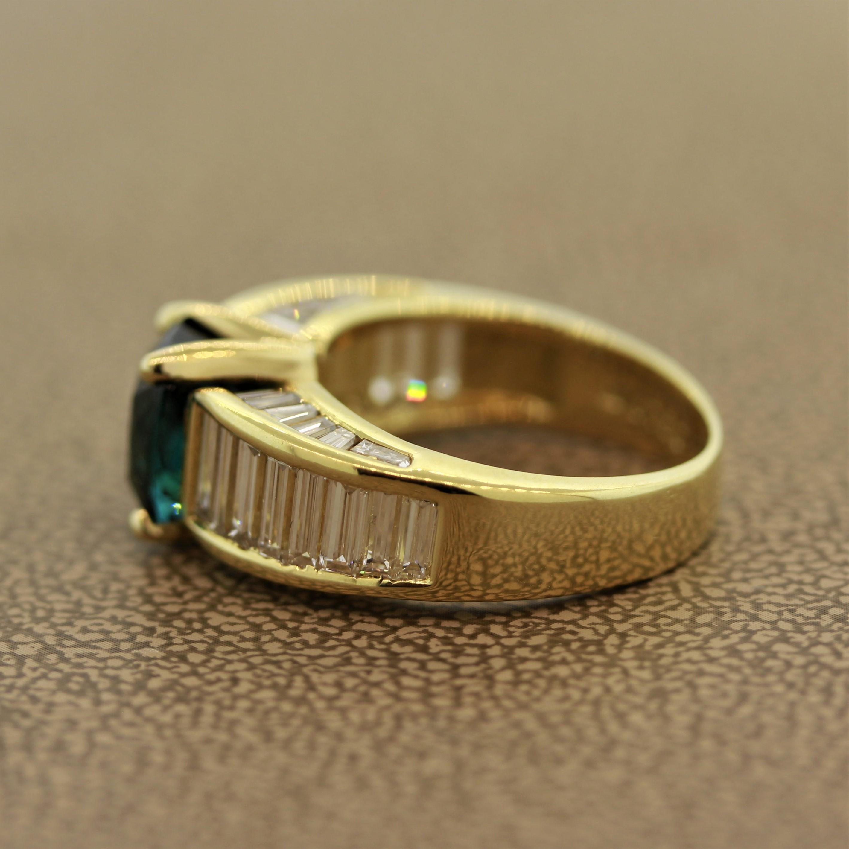 Anello in oro con tormalina e diamante Indicolite In condizioni Nuovo in vendita a Beverly Hills, CA