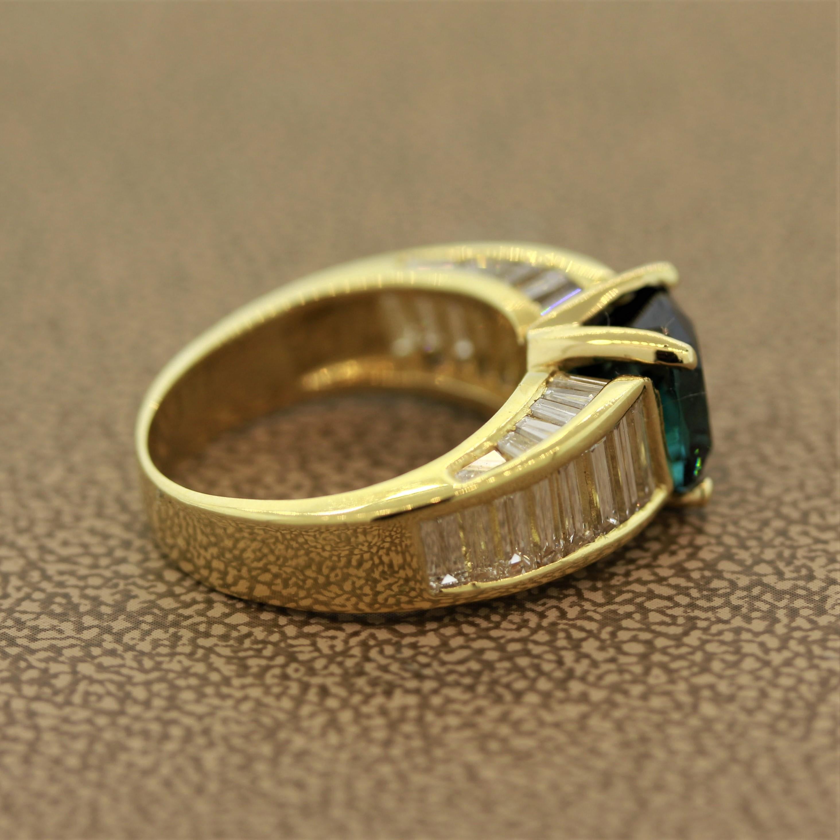 Indicolite Tourmaline Diamond Gold Ring For Sale 1