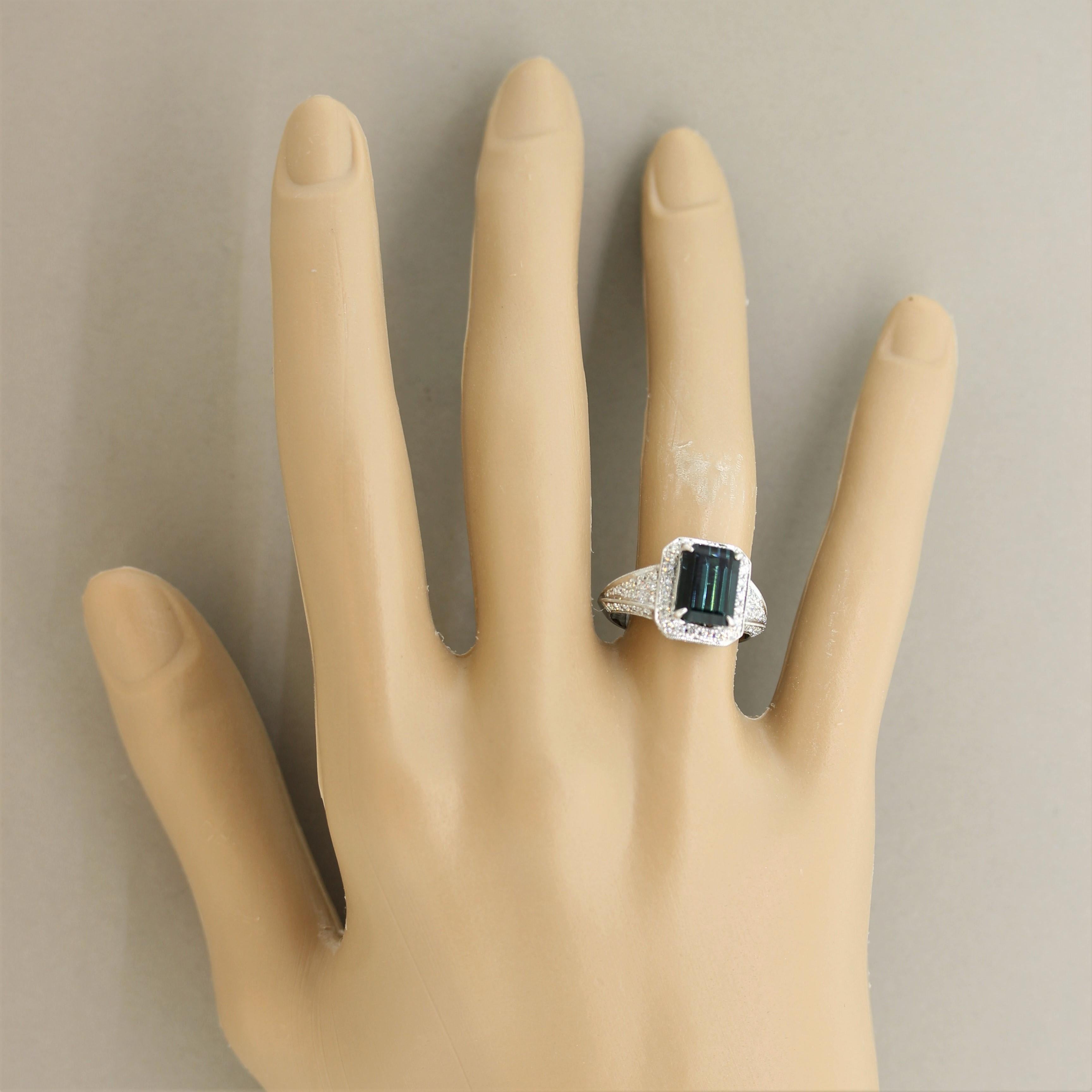 Indicolite Tourmaline Diamond Gold Ring In New Condition In Beverly Hills, CA