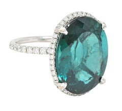Indicolite Tourmaline Diamond Halo Platinum Gemstone Cocktail Ring